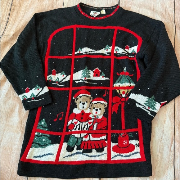 NUTCRACKER Ugly Christmas Sweater Bear Couple Window Scene Size Small VINTAGE - Picture 1 of 5